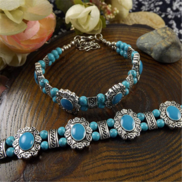 Jewelry - Tibet Silver Jade Turquoise Bead Bracelet